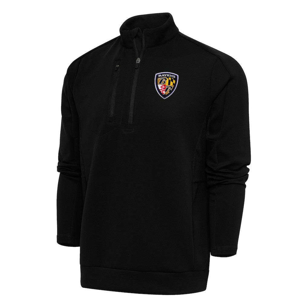 Baltimore Ravens Antigua Team Logo Throwback Generation Quarter-Zip Pullover Top - Black outlet