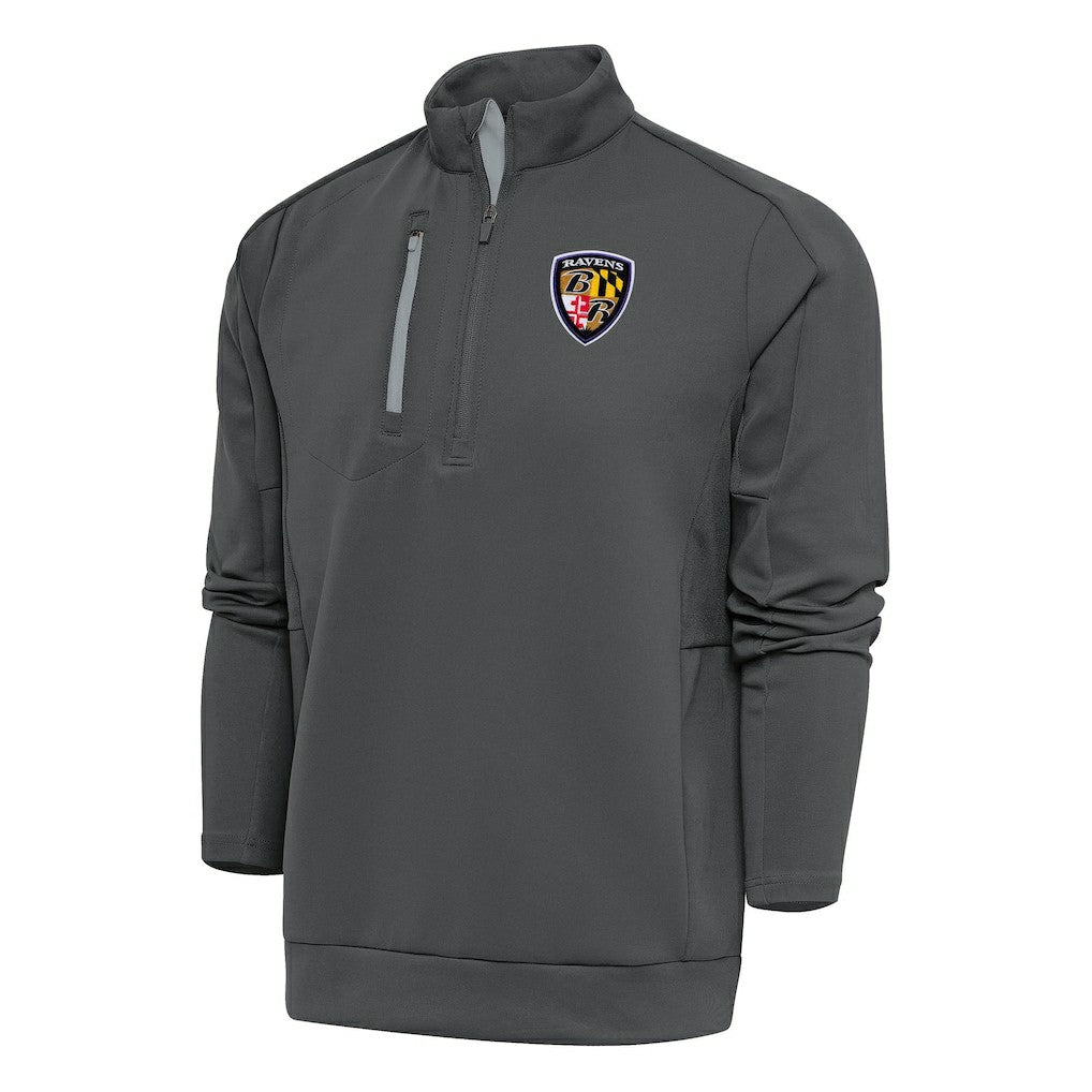 Baltimore Ravens Antigua Team Logo Throwback Generation Quarter-Zip Pullover Top - Charcoal cheap