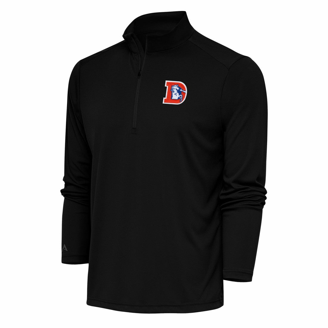 Denver Broncos Antigua Team Logo Throwback Tribute Quarter-Zip Pullover Top - Black on sale