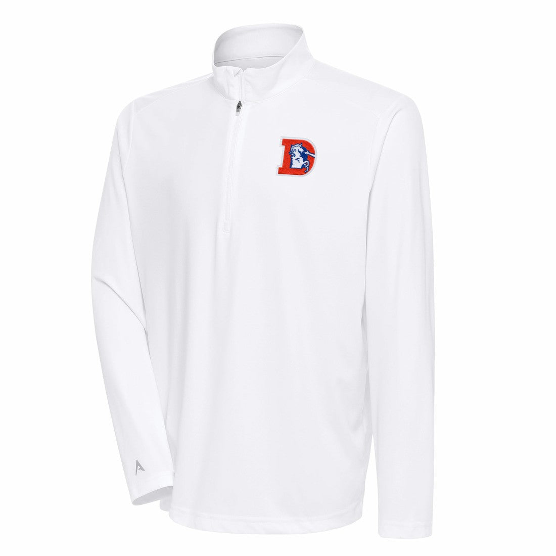 Denver Broncos Antigua Team Logo Throwback Tribute Quarter-Zip Pullover Top - White discount