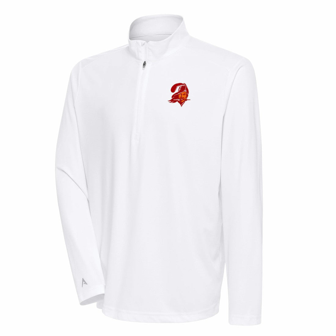 Tampa Bay Buccaneers Antigua Team Logo Throwback Tribute Quarter-Zip Pullover Top - White cheap