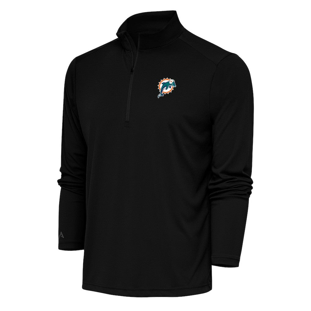 Miami Dolphins Antigua Team Logo Throwback Tribute Quarter-Zip Pullover Top - Black on sale