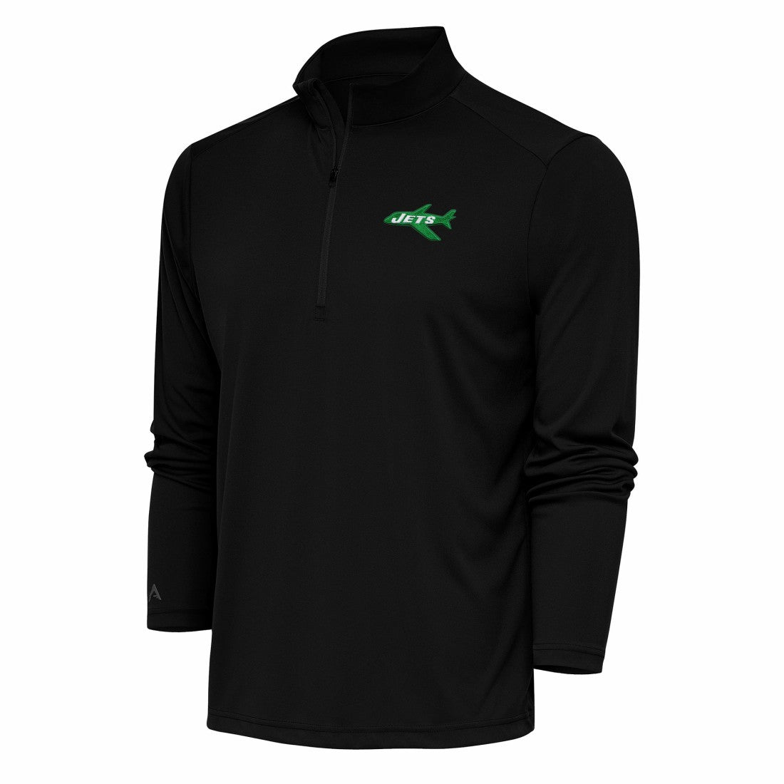 New York Jets Antigua Team Logo Throwback Tribute Quarter-Zip Pullover Top - Black sale