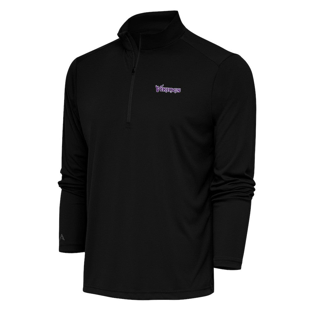 Minnesota Vikings Antigua Team Logo Throwback Tribute Quarter-Zip Pullover Top - Black cheap