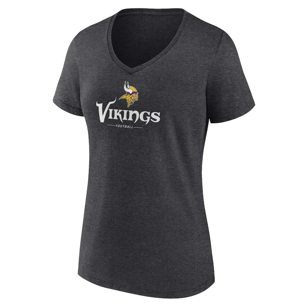 Minnesota Vikings Women's Logo Team Lockup V-Neck T-Shirt - Charcoal on sale