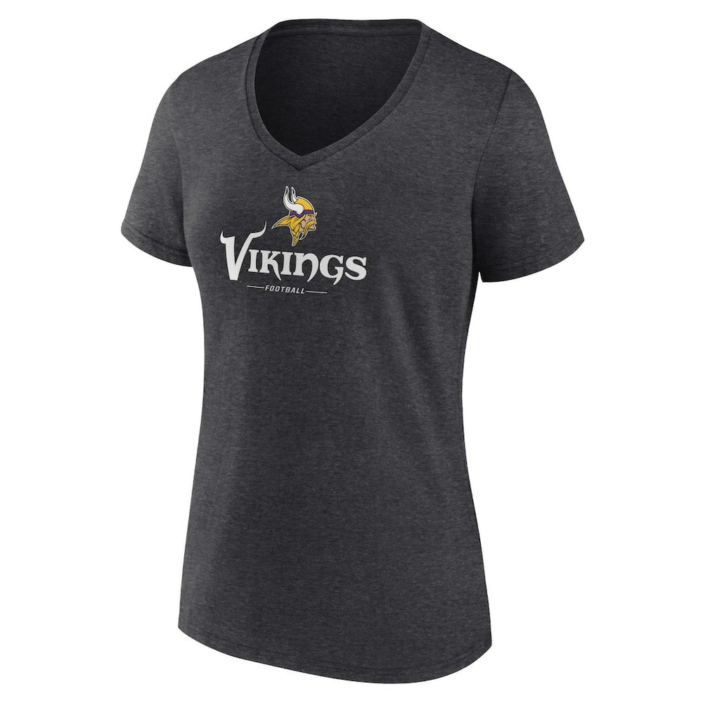 Minnesota Vikings Women's Logo Team Lockup V-Neck T-Shirt - Charcoal on sale