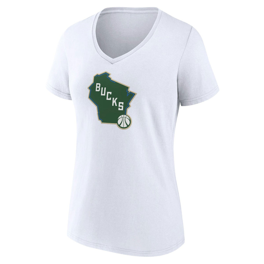 Milwaukee Bucks Women's Alternate Logo V-Neck T-Shirt - White shop
