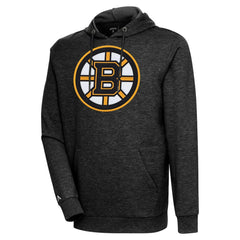 Boston Bruins Antigua Logo Action Chenille Pullover Hoodie - Heather Black Hoodies