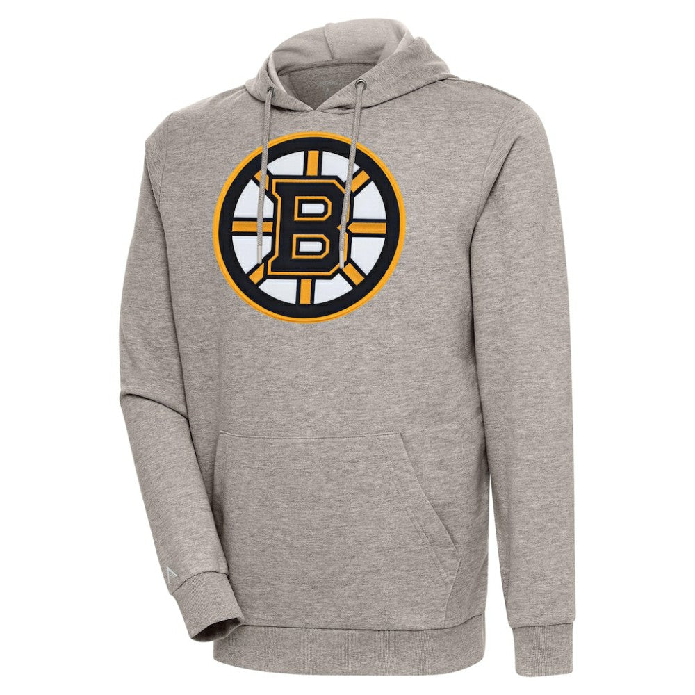 Boston Bruins Antigua Logo Action Chenille Pullover Hoodie - Oatmeal Hoodies