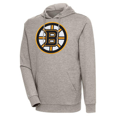 Boston Bruins Antigua Logo Action Chenille Pullover Hoodie - Oatmeal Hoodies