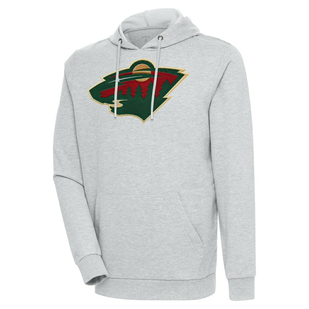Minnesota Wild Antigua Logo Action Chenille Pullover Hoodie - Heather Gray Hoodies