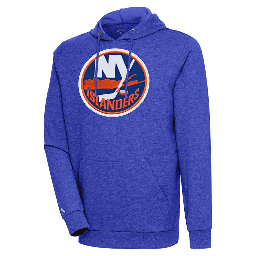 New York Islanders Antigua Logo Action Chenille Pullover Hoodie - Heather Royal Hoodies
