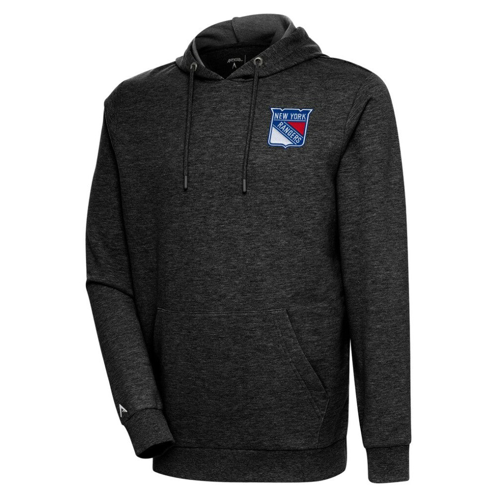 New York Rangers Antigua Action Chenille Pullover Hoodie - Heather Black Hoodies