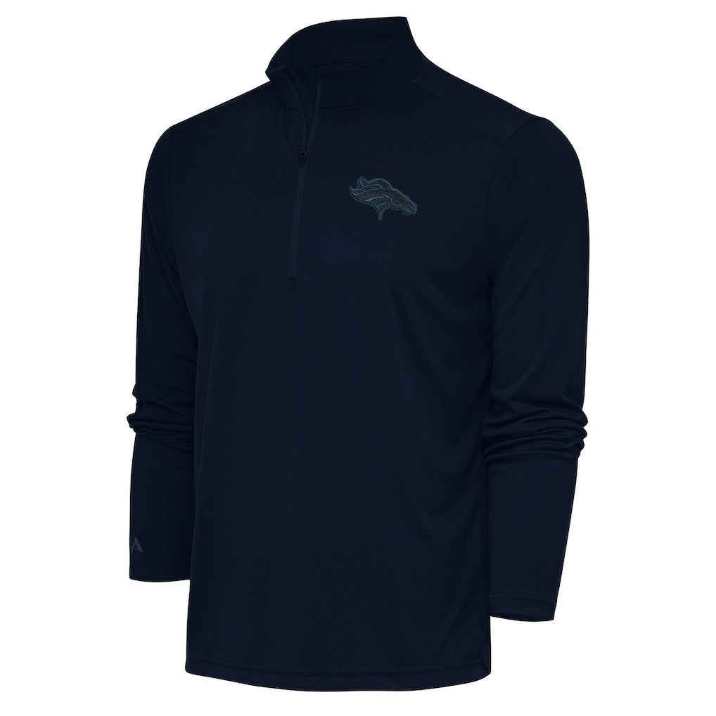 Denver Broncos Antigua Tonal Logo Tribute Quarter-Zip Pullover Top - Navy on sale