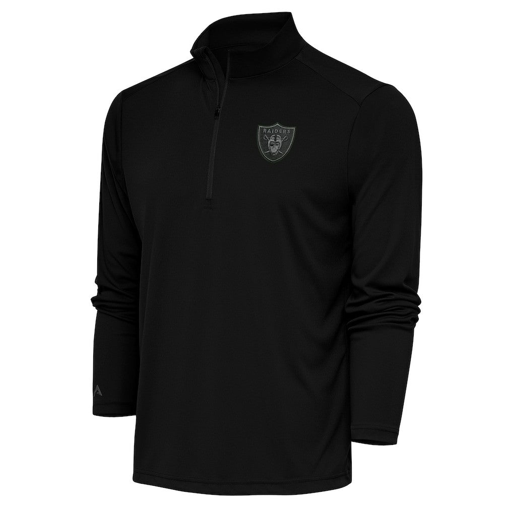 Las Vegas Raiders Antigua Tonal Logo Tribute Quarter-Zip Pullover Top - Black outlet