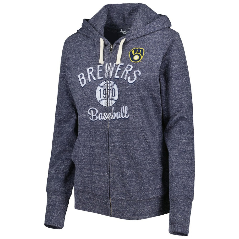 Milwaukee Brewers Touch Women's Training Camp Tri-Blend Lightweight Full-Zip Hoodie Navy