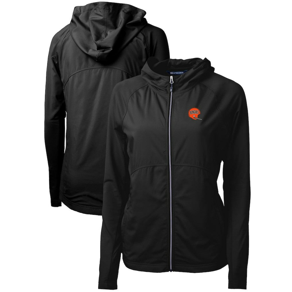 Cincinnati Bengals Cutter & Buck Women's Throwback Logo Adapt Eco Knit Hybrid Recycled Full-Zip Hoodie - Black cheap