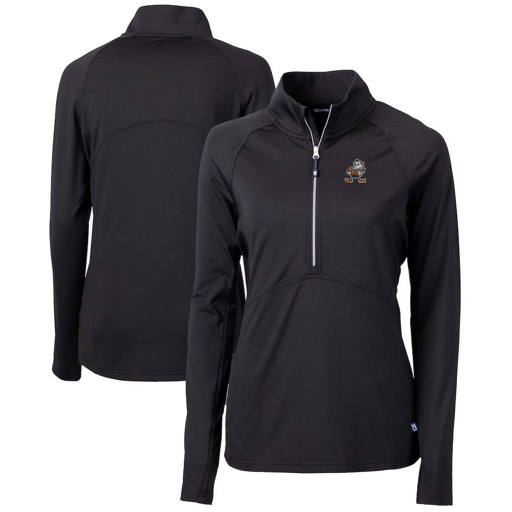 Cleveland Browns Cutter & Buck Women's Throwback Logo Adapt Eco Knit Stretch Recycled Half-Zip Pullover Top - Black on sale