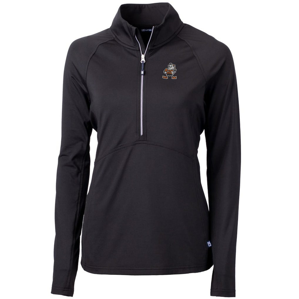 Cleveland Browns Cutter & Buck Women's Throwback Logo Adapt Eco Knit Stretch Recycled Half-Zip Pullover Top - Black on sale