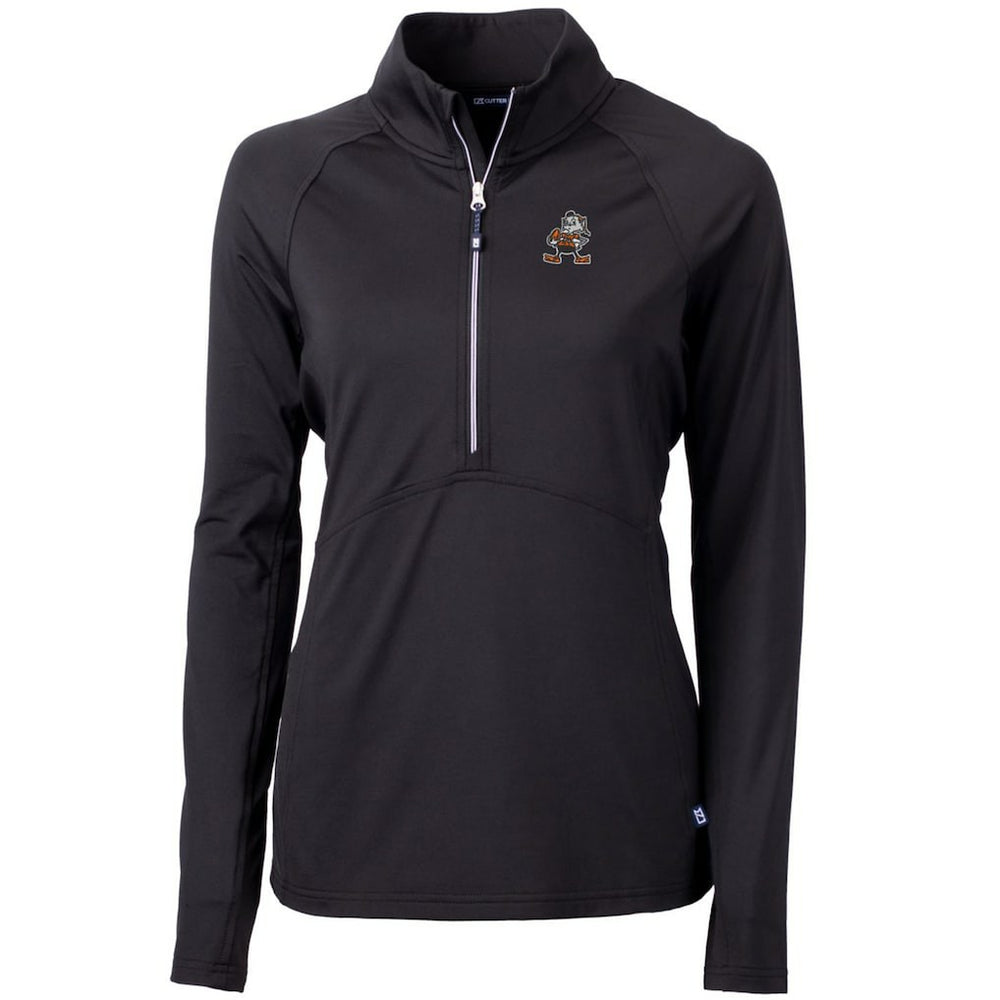 Cleveland Browns Cutter & Buck Women's Throwback Logo Adapt Eco Knit Stretch Recycled Half-Zip Pullover Top - Black on sale