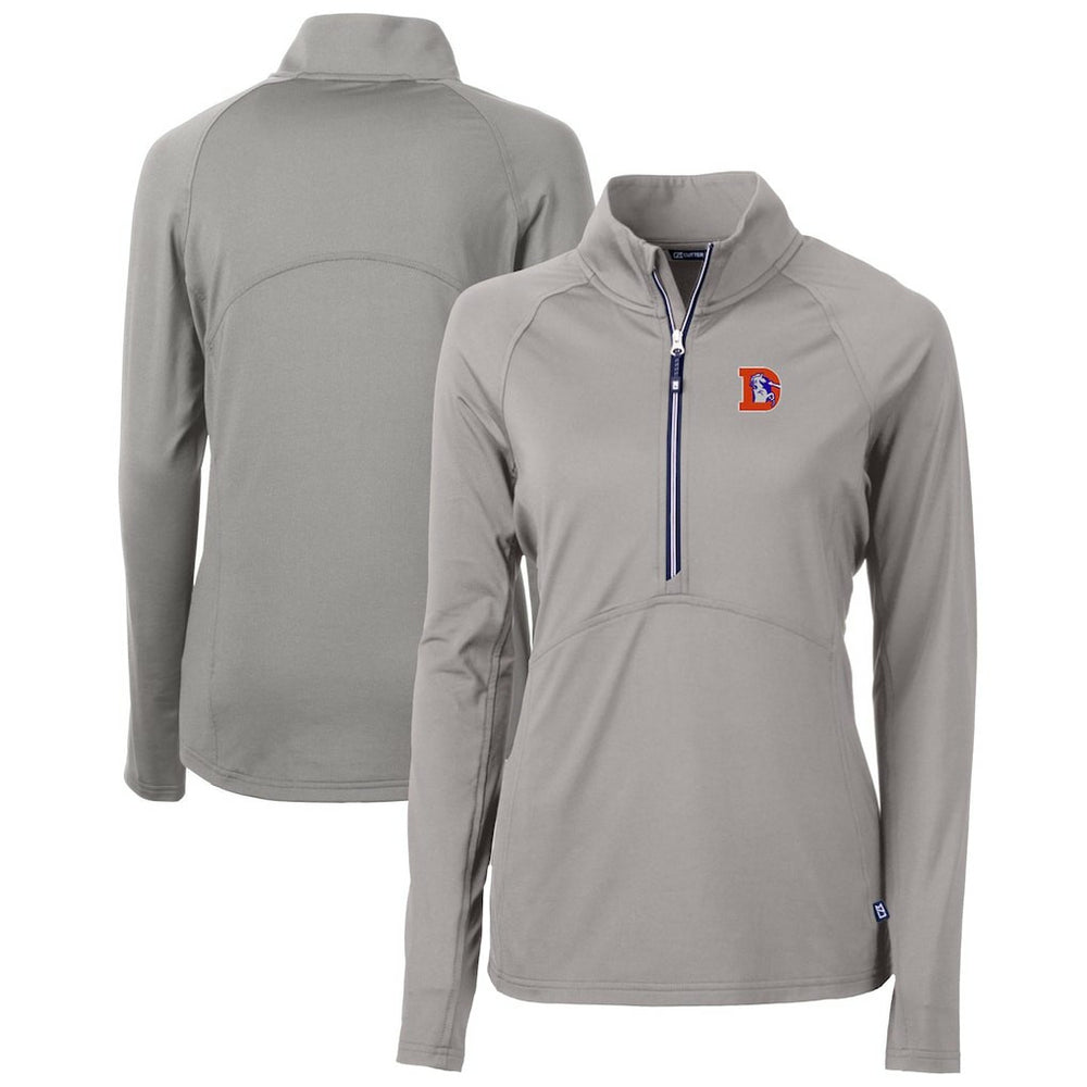 Denver Broncos Cutter & Buck Women's Throwback Logo Adapt Eco Knit Stretch Recycled Half-Zip Pullover Top - Gray discount
