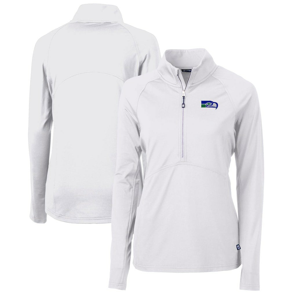Seattle Seahawks Cutter & Buck Women's Throwback Logo Adapt Eco Knit Stretch Recycled Half-Zip Pullover Top - White on sale