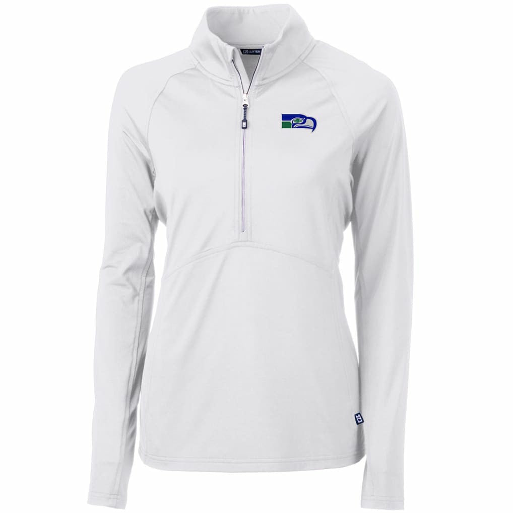 Seattle Seahawks Cutter & Buck Women's Throwback Logo Adapt Eco Knit Stretch Recycled Half-Zip Pullover Top - White on sale