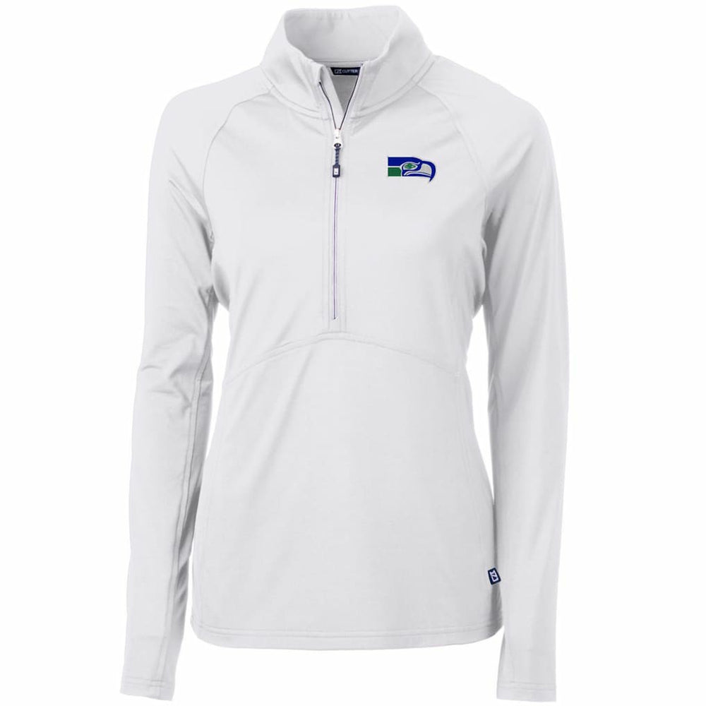 Seattle Seahawks Cutter & Buck Women's Throwback Logo Adapt Eco Knit Stretch Recycled Half-Zip Pullover Top - White on sale