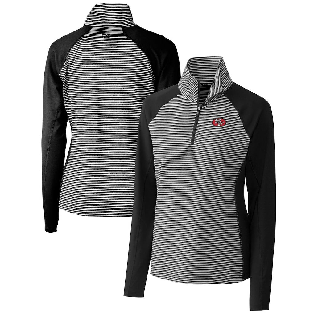 San Francisco 49ers Cutter & Buck Women's Throwback Logo Forge Tonal Stripe Stretch Half-Zip Pullover Top - Black sale