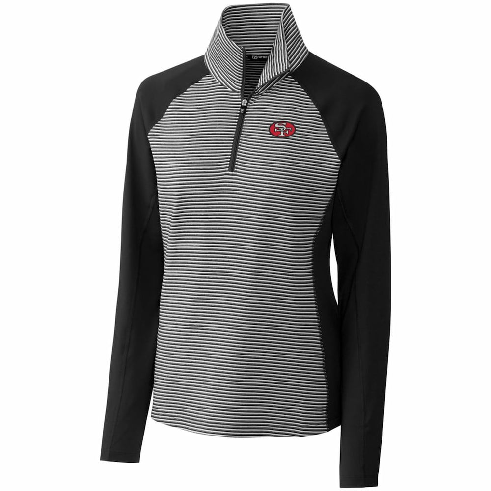 San Francisco 49ers Cutter & Buck Women's Throwback Logo Forge Tonal Stripe Stretch Half-Zip Pullover Top - Black sale