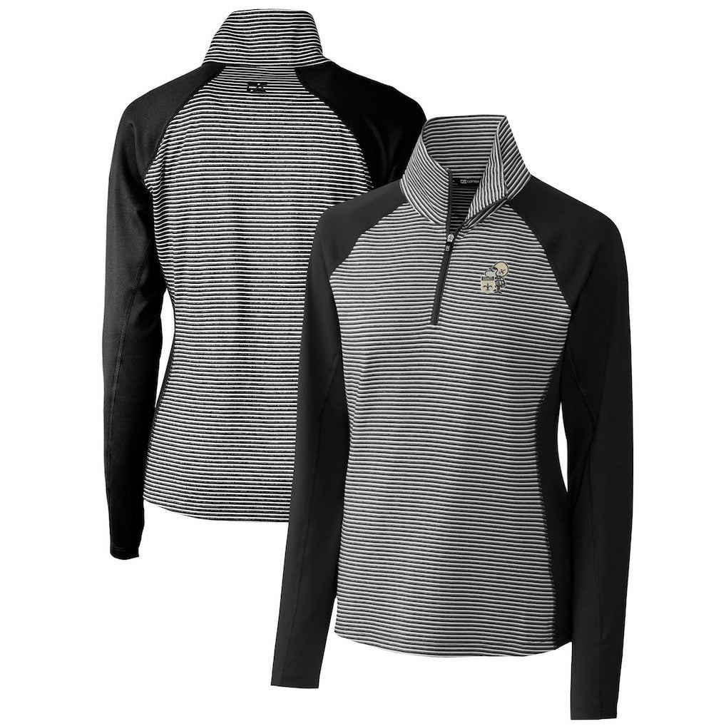 New Orleans Saints Cutter & Buck Women's Throwback Logo Forge Tonal Stripe Stretch Half-Zip Pullover Top - Black online