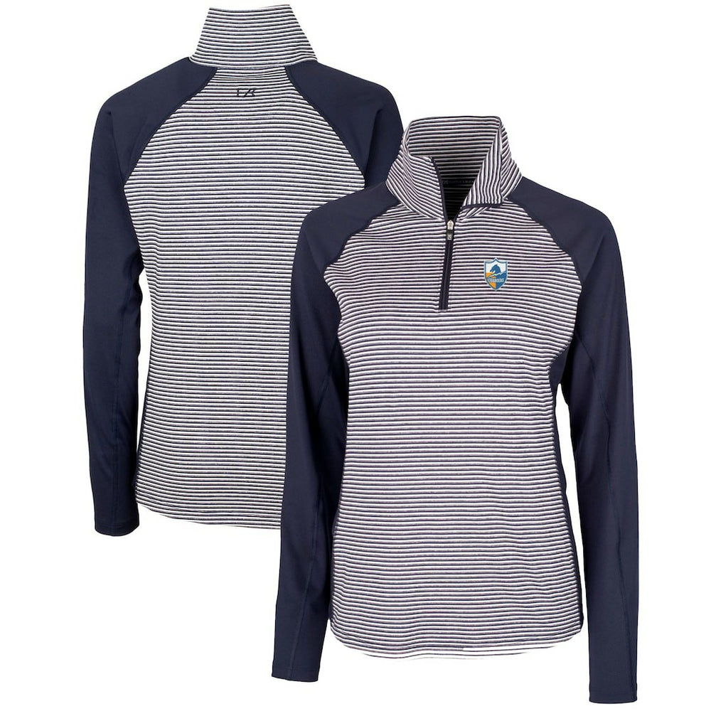 Los Angeles Chargers Cutter & Buck Women's Throwback Logo Forge Tonal Stripe Stretch Half-Zip Pullover Top - Navy online