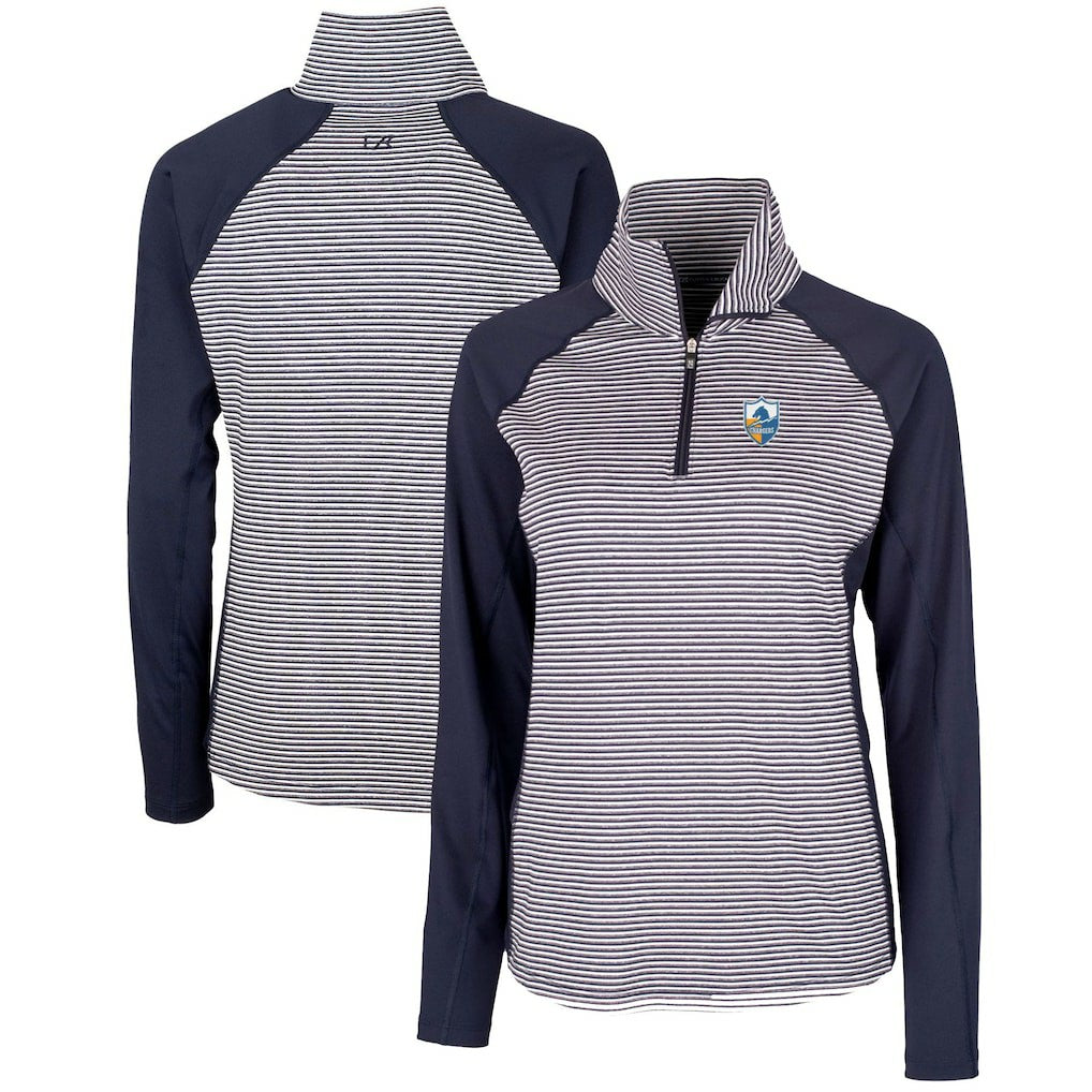 Los Angeles Chargers Cutter & Buck Women's Throwback Logo Forge Tonal Stripe Stretch Half-Zip Pullover Top - Navy online