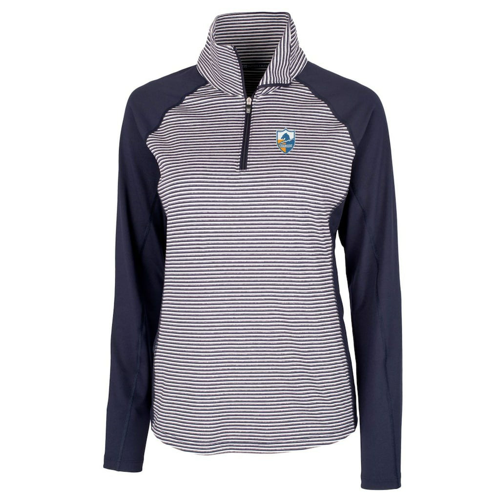 Los Angeles Chargers Cutter & Buck Women's Throwback Logo Forge Tonal Stripe Stretch Half-Zip Pullover Top - Navy online