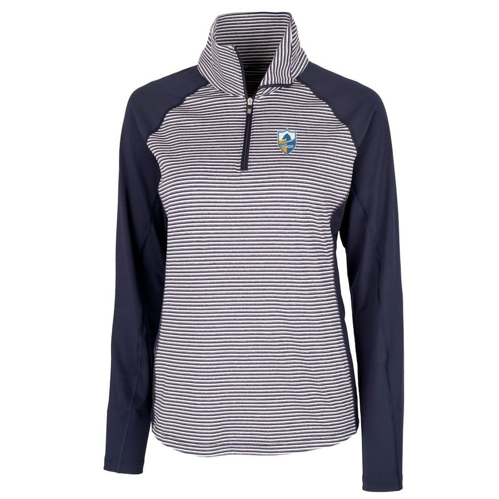 Los Angeles Chargers Cutter & Buck Women's Throwback Logo Forge Tonal Stripe Stretch Half-Zip Pullover Top - Navy online