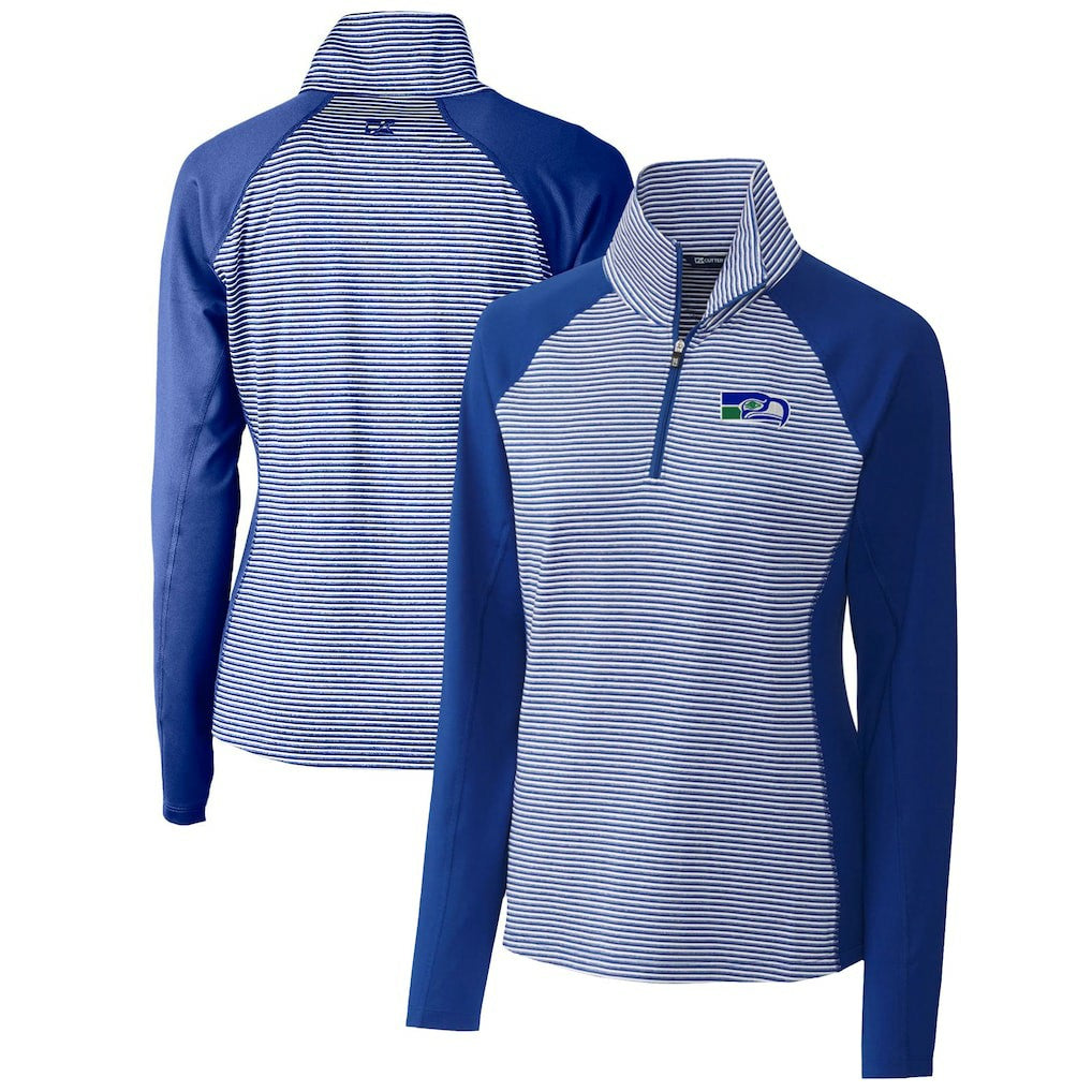 Seattle Seahawks Cutter & Buck Women's Throwback Logo Forge Tonal Stripe Stretch Half-Zip Pullover Top - Royal for sale