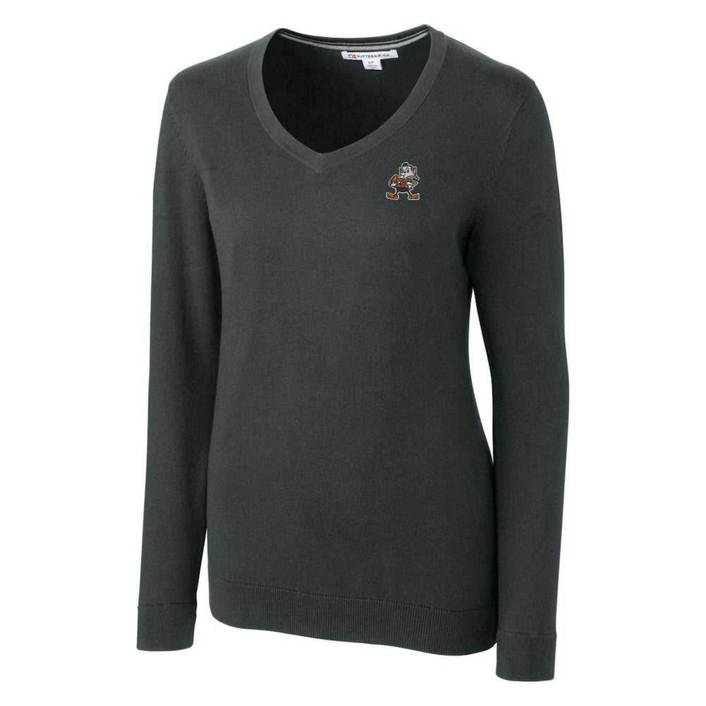 Cleveland Browns Cutter & Buck Women's Throwback Logo Lakemont Tri-Blend V-Neck Sweater - Heather Charcoal outlet