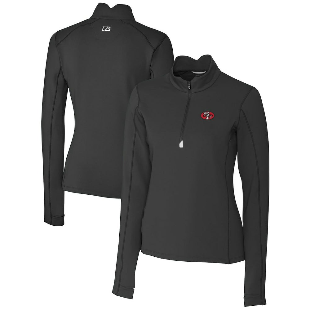 San Francisco 49ers Cutter & Buck Women's Throwback Logo Traverse Stretch Quarter-Zip Pullover Top - Black for sale