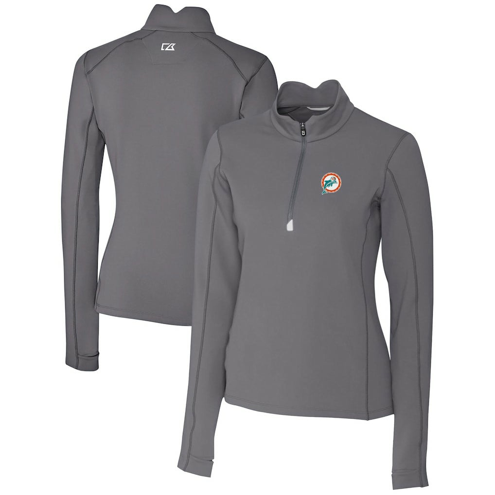 Miami Dolphins Cutter & Buck Women's Throwback Logo Traverse Stretch Quarter-Zip Pullover Top - Steel for sale