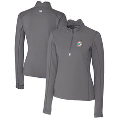 Miami Dolphins Cutter & Buck Women's Throwback Logo Traverse Stretch Quarter-Zip Pullover Top - Steel for sale