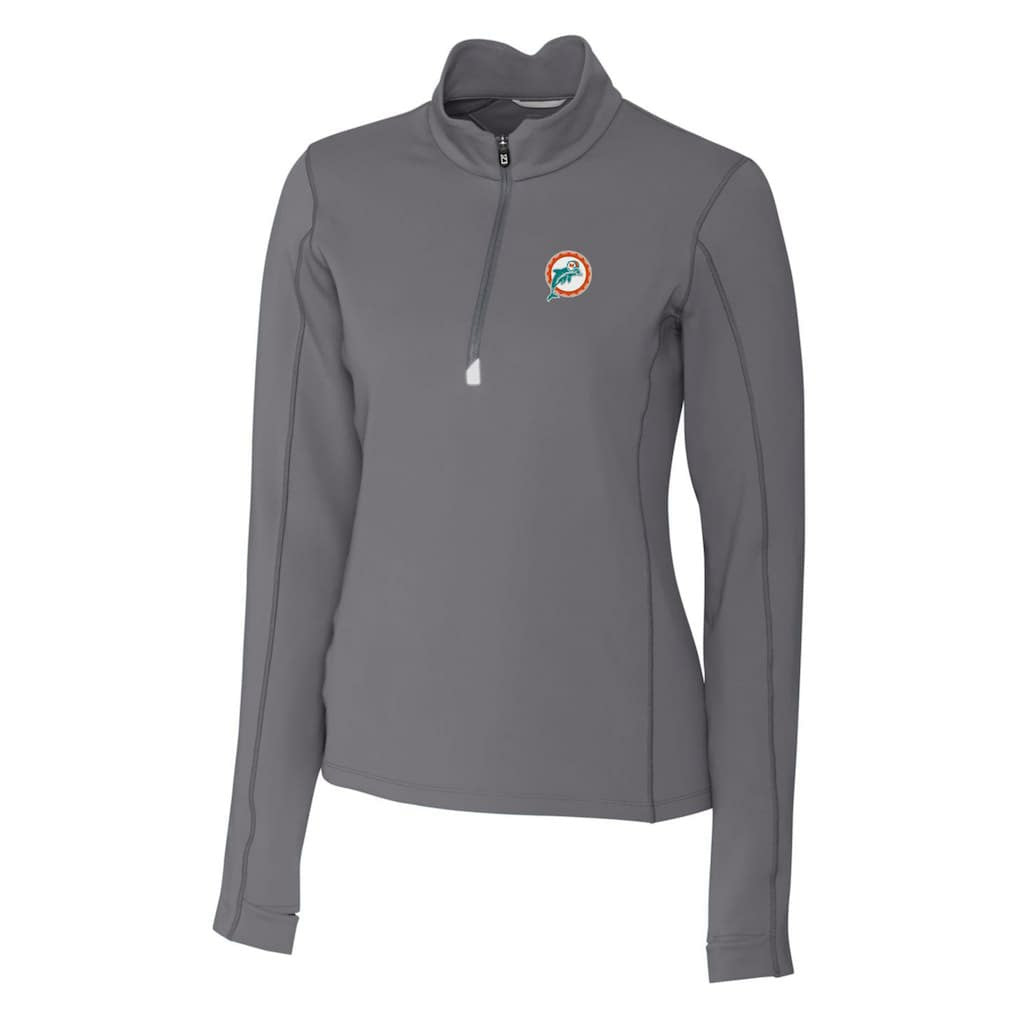 Miami Dolphins Cutter & Buck Women's Throwback Logo Traverse Stretch Quarter-Zip Pullover Top - Steel for sale