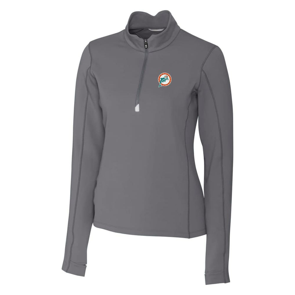 Miami Dolphins Cutter & Buck Women's Throwback Logo Traverse Stretch Quarter-Zip Pullover Top - Steel for sale