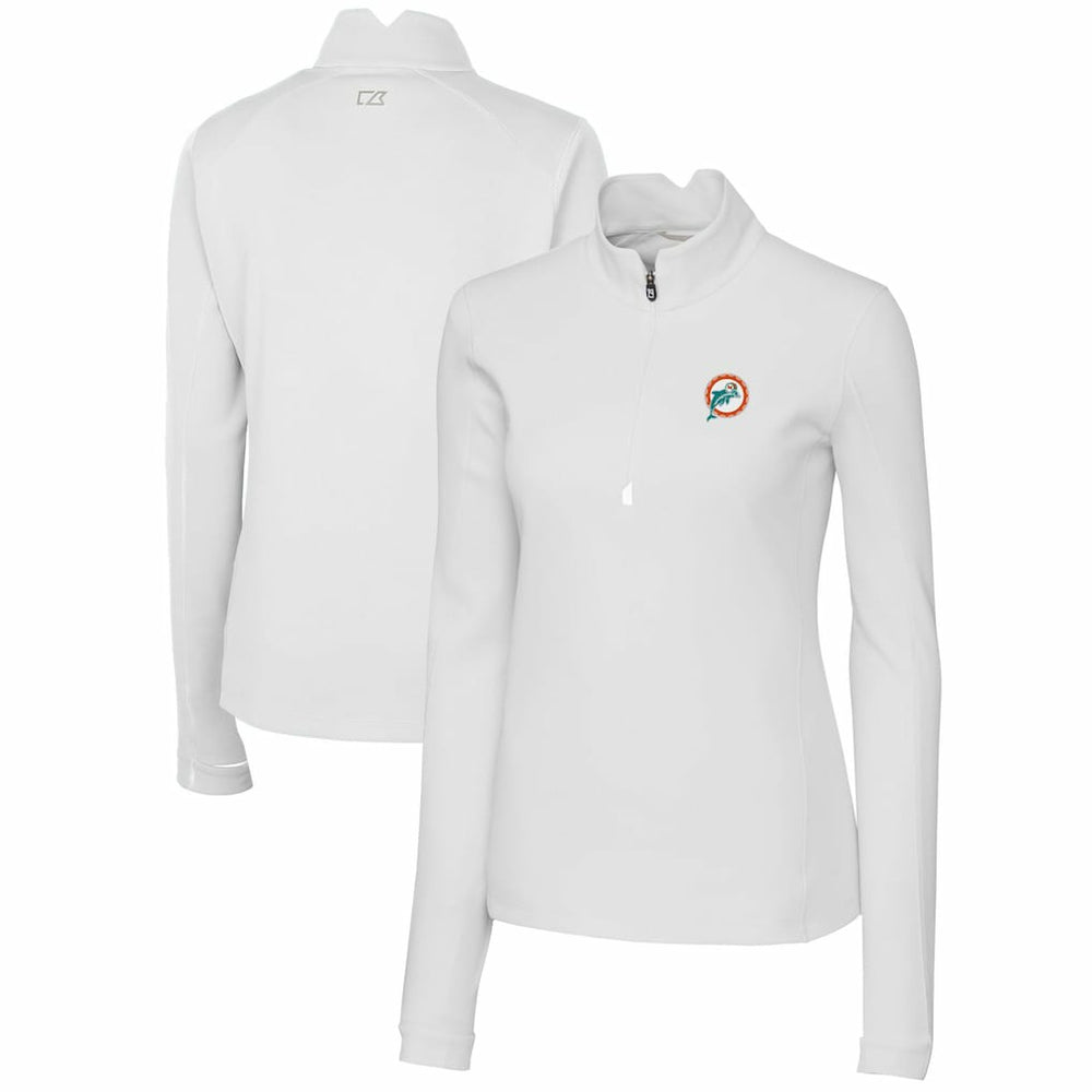 Miami Dolphins Cutter & Buck Women's Throwback Logo Traverse Stretch Quarter-Zip Pullover Top - White for sale