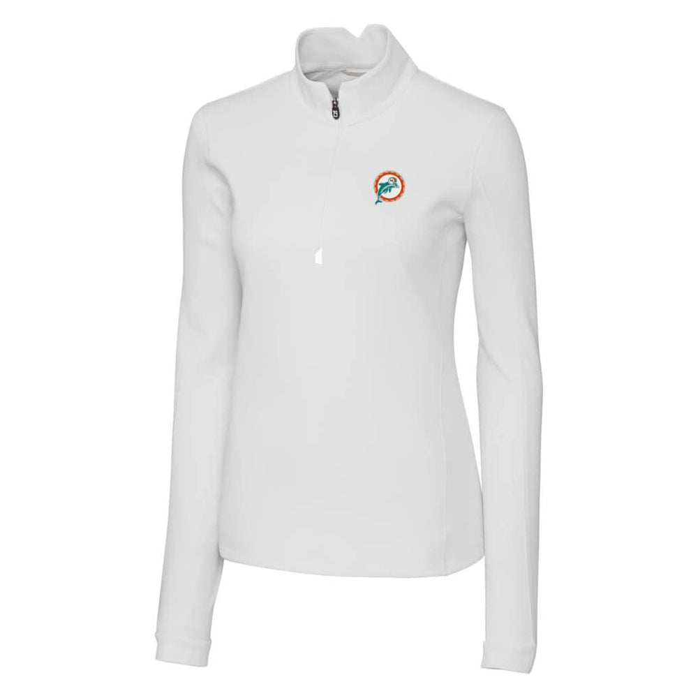 Miami Dolphins Cutter & Buck Women's Throwback Logo Traverse Stretch Quarter-Zip Pullover Top - White for sale