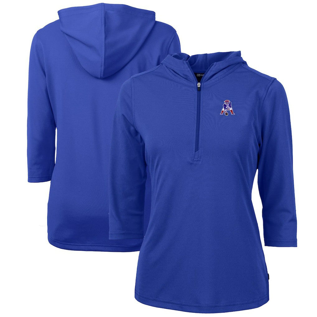 New England Patriots Cutter & Buck Women's Throwback Logo Virtue Eco Pique 3/4 Sleeve Half-Zip Pullover Hoodie - Royal cheap