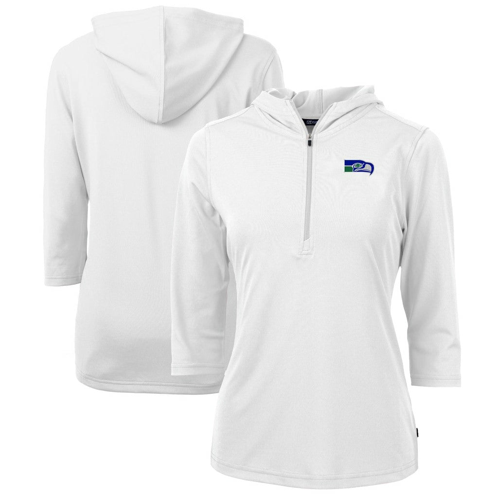 Seattle Seahawks Cutter & Buck Women's Throwback Logo Virtue Eco Pique 3/4 Sleeve Half-Zip Pullover Hoodie - White sale