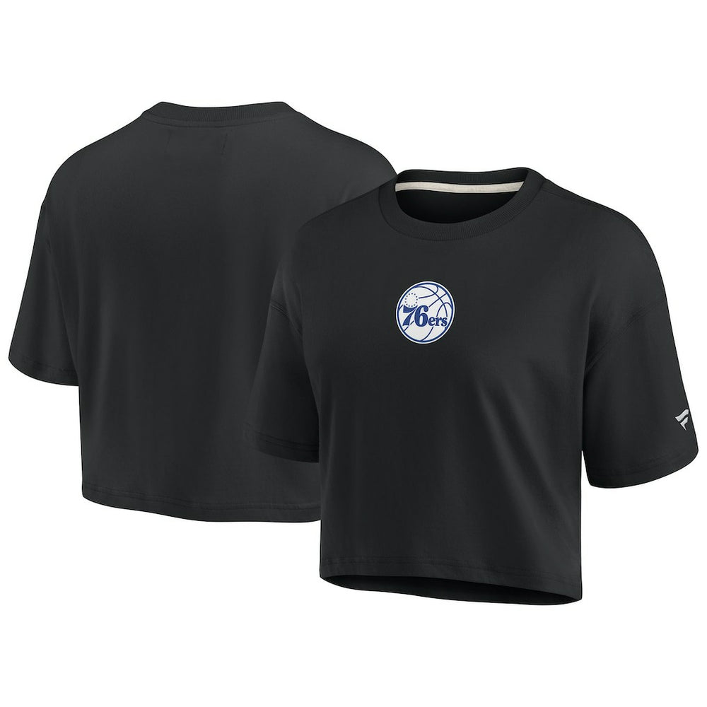 Philadelphia 76ers Women's Elements Super Soft Boxy Cropped T-Shirt - Black on sale