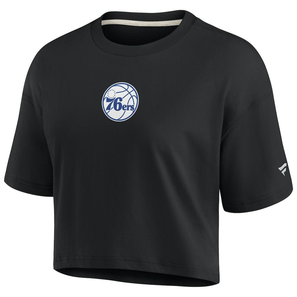 Philadelphia 76ers Women's Elements Super Soft Boxy Cropped T-Shirt - Black on sale