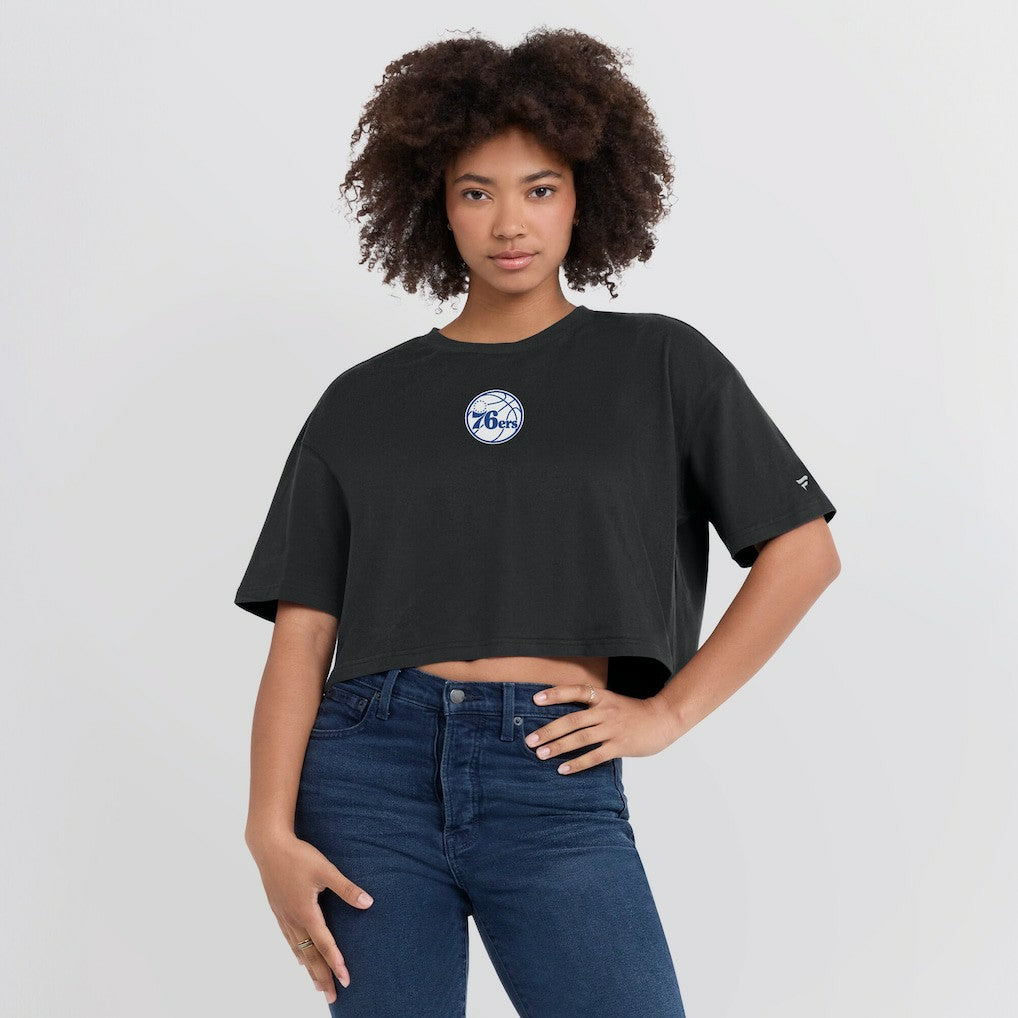 Philadelphia 76ers Women's Elements Super Soft Boxy Cropped T-Shirt - Black on sale