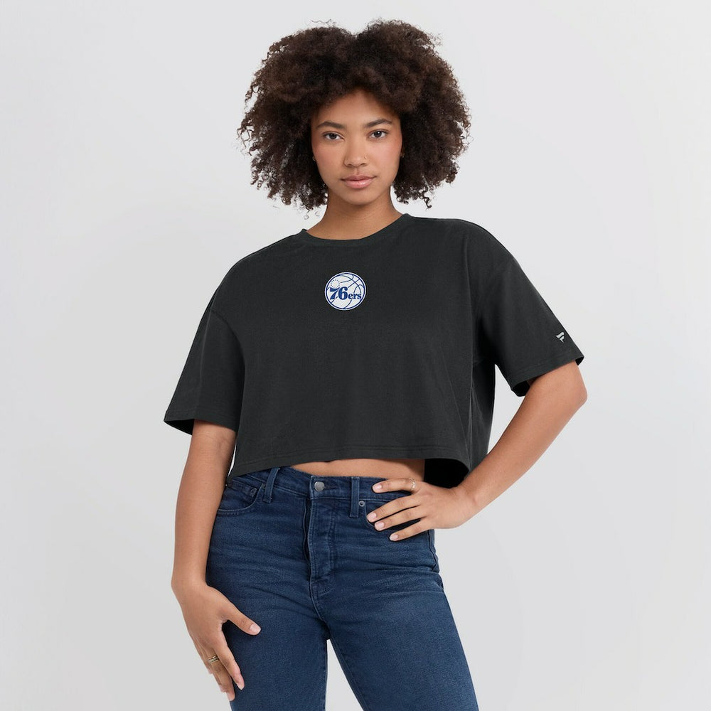 Philadelphia 76ers Women's Elements Super Soft Boxy Cropped T-Shirt - Black on sale